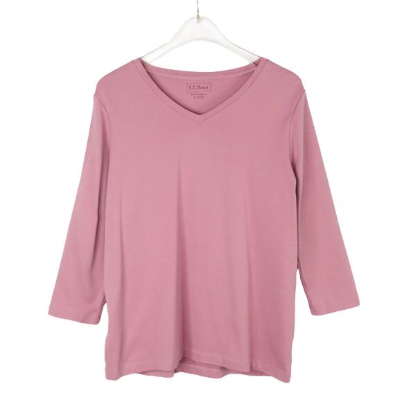 L.L Bean Blush Pink High V-Neck 3/4 Sleeve Casual Blouse Top Small - Picture 1 of 5